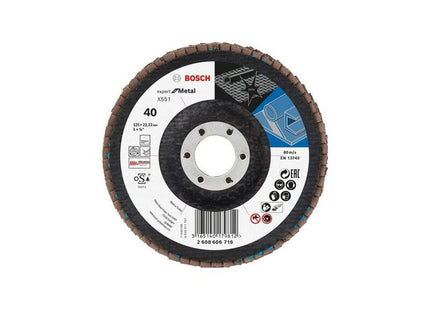 Disco De Láminas Bosch X551 Expert Para Metal, Ø 125 Mm, K40 (Diámetro 22,23 Mm, En Ángulo), K40 2608606716