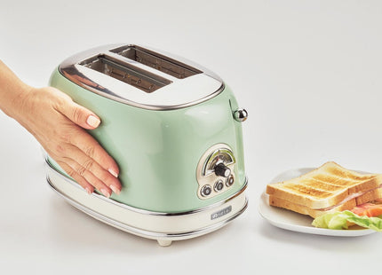 Tostadora Ariete Vintage 155 Verde Claro, 810 Vatios, Para 2 Rebanadas De Pan Tostado 0155gr