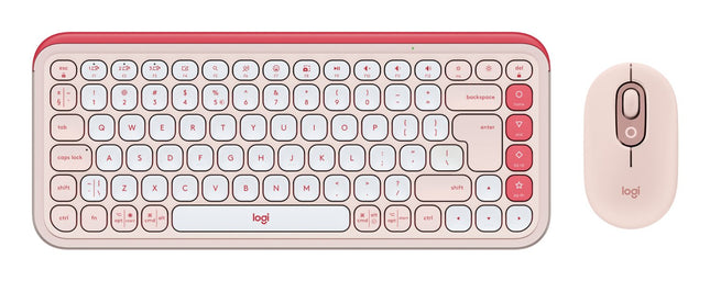 Teclado Ingles + Ratón Logitech Pop Icon Universal Bluetooth Qwerty Internacional De Ee.Uu. Rosa, Blanco