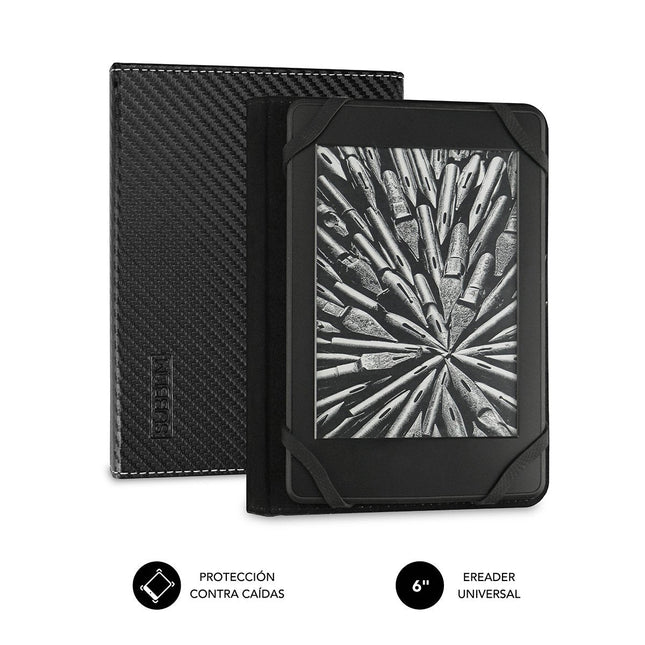 Funda Subblim Clever Ebook Para E-Reader 6'/15.24cm Black Material Exterior Símil Fibra De Carbono Cierre Mediante Solapa Magnética
