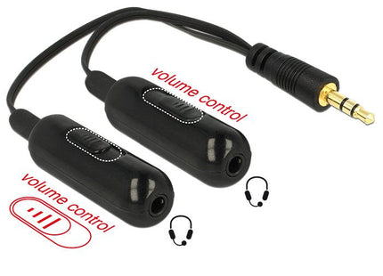 Adapter Kabel Klinke Splitter 1 X Stecker  2 X Buchse 3 Pin + Volume Schwarz 19 Cm Delock