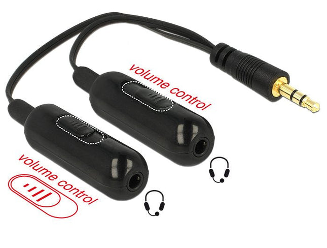 Adapter Kabel Klinke Splitter 1 X Stecker  2 X Buchse 3 Pin + Volume Schwarz 19 Cm Delock