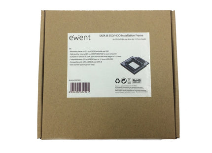 Ewent Sata Iii Ssd/Hdd Installation Frame For Cd/Dvd/Blu-Ray Drive Ewent Ew7005, Universal, Funda De Disco Duro, Acrilonitrilo Butadieno Estireno (Abs), Aluminio, Negro, Gris, 2.5", Hp, Dell, Acer, Benq, Asus, Lenovo, Great Wall