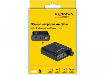 Delock Amplificador De Auriculares Estéreo Portátil Con Salida Doble Y Refuerzo De Graves