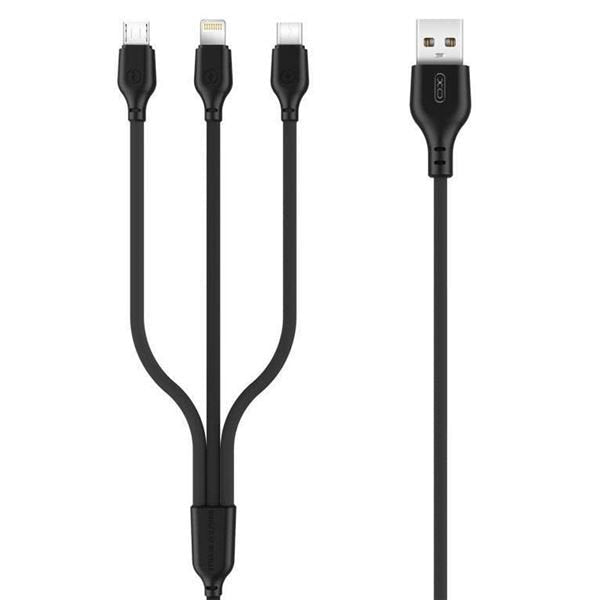 Xo Cable De Carga Rapida 3 En 1 - Micro, Tipo C Y Lightning A Usb - 1m - Color Negro