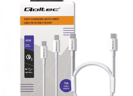 Qoltec 52359 Usb 2.0 Tipo C Cable Usb 2.0 Tipo C 60w Qc 3.0 Pd 1m White