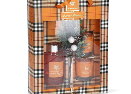 Estuche Mikado Difusor + 2 Velas Naranja-Canela Magic Lights