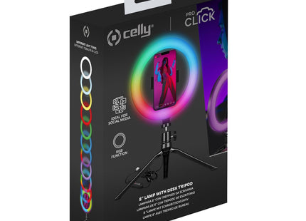 Celly Clickringrgbbk Soporte Smartphone Tripode Proclick Con Anillo Luz Led