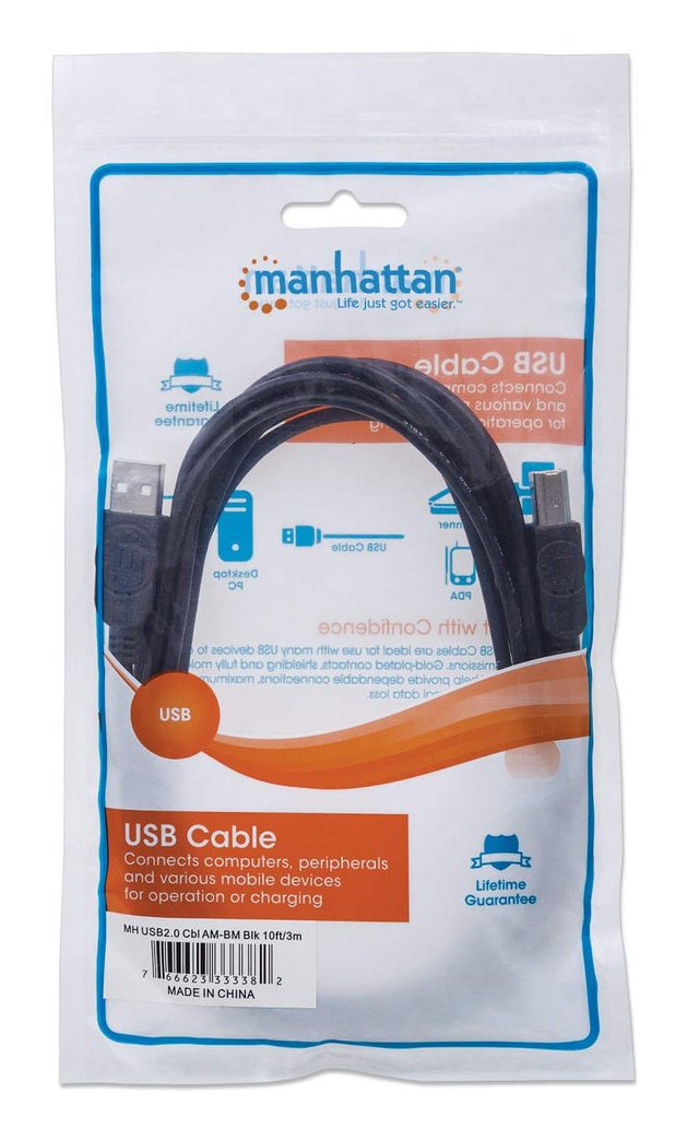 Manhattan Cable Usb B Impresora Usb 2.0, A Macho/ B Macho, 480 Mbps, 5 M, Negro