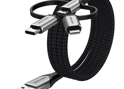 Cable Usb Tipo-C Vention Cqjhf Usb Macho Usb Tipo-C Macho Microusb Macho Lightning Macho 1m Gris