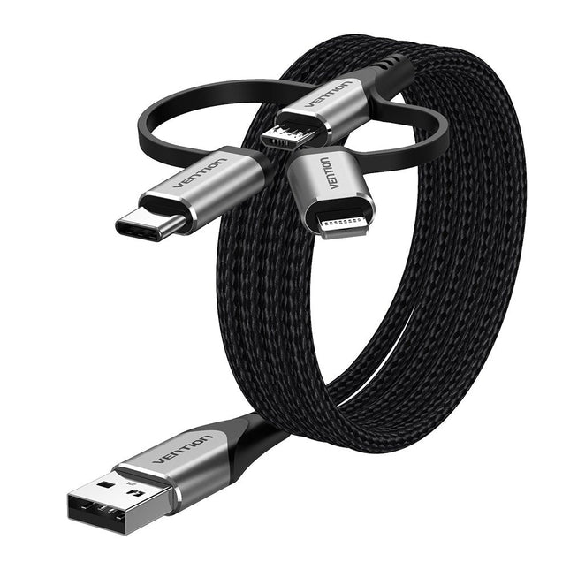 Cable Usb Tipo-C Vention Cqjhf Usb Macho Usb Tipo-C Macho Microusb Macho Lightning Macho 1m Gris