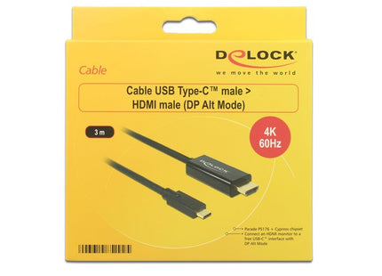 EAN 4043619852925 - DeLOCK 85292 adaptador de cable de vídeo 3 m USB Tipo C HDMI Negro imagen 2