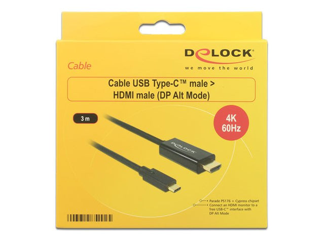 EAN 4043619852925 - DeLOCK 85292 adaptador de cable de vídeo 3 m USB Tipo C HDMI Negro imagen 2