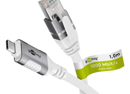 Cable Ethernet Goobay Usb-C 3.2 Gen2 Macho > Rj-45 Macho, Adaptador Lan Blanco, 10 Metros, Cubierta Textil Trenzada 74180