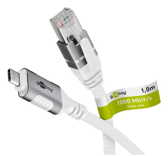 Cable Ethernet Goobay Usb-C 3.2 Gen2 Macho > Rj-45 Macho, Adaptador Lan Blanco, 3 Metros, Cubierta Textil Trenzada 74177