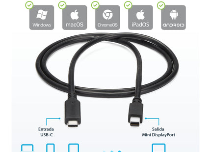 Startech.Com Cable Adaptador De 1,8m Usb-C A Mini Displayport 4k 60hz - Negro - Cable Usb Tipo C A Mdp - Cable De Vídeo Usbc, 1,8 M, Usb C, Mini Displayport, Macho, Macho, Derecho