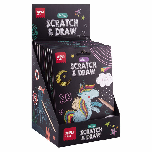 Apli Mini Láminas Rasca Y Dibuja Set Scratch&Draw Caja Expositora De 12 Surtidos +4 Años