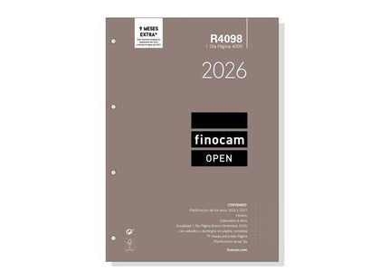 Finocam Recambio Anual Agenda De Anillas Open R4098 4000-210x297mm 1dp 2026