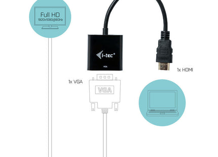 I-Tec Adaptador Hdmi A Vga Full-Hd 1920x1080 / 60 Hz Cable Conector Hdmi Dorado De 15 Cm