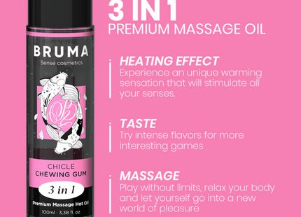 Aceite De Masaje Brum  Premium Efecto Calor Sabor Chicle 3 En 1