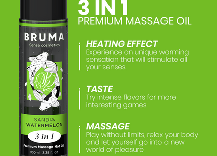 Aceite De Masaje Bruma Premium Efecto Calor Sabor Sandía 3 En 1