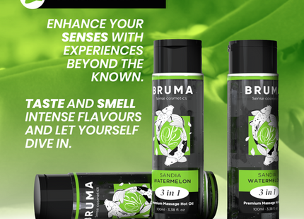 Aceite De Masaje Bruma Premium Efecto Calor Sabor Sandía 3 En 1
