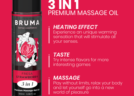 Aceite De Masaje Bruma  Premium Efecto Calor Sabor Fresa 3 En 1