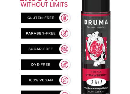 Aceite De Masaje Bruma  Premium Efecto Calor Sabor Fresa 3 En 1