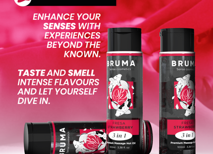 Aceite De Masaje Bruma  Premium Efecto Calor Sabor Fresa 3 En 1