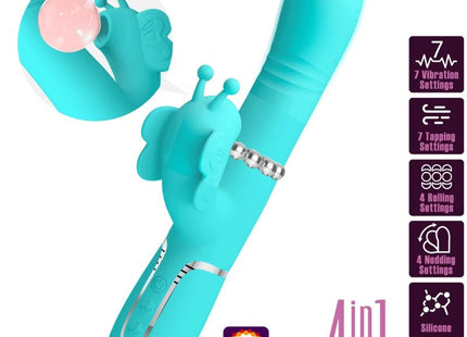 Pretty Love - Vibrador Rabbit Multifunción 4 En 1 Mariposa Verde Agua