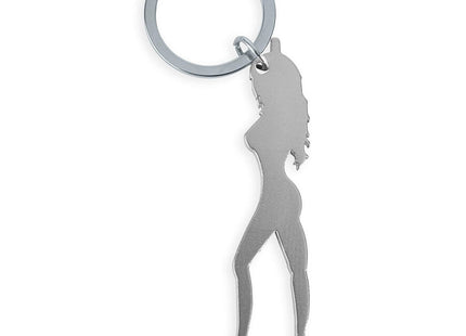 Diablo Picante - Llavero Con Silueta De Mujer Color Plata Con Abridor De Cerveza