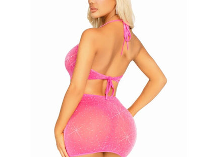 Leg Avenue - 87203 Mini Vestido Halter Con Pedrería Rosa - Talla Única