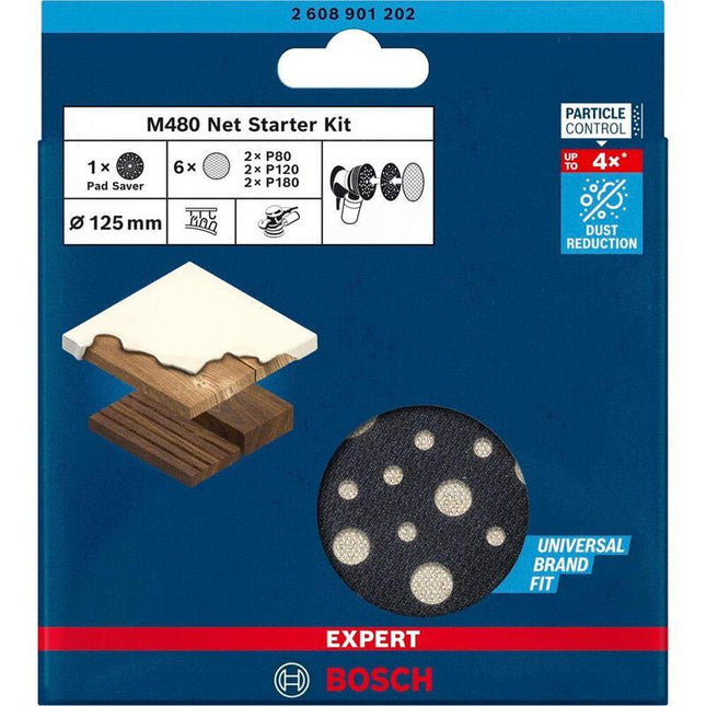 Juego De Hojas De Lija Con Estructura De Malla Bosch Expert M480 Ø 125 Mm, K80 / 120 / 180 (7 Piezas, Incluido Pad Saver, Para Lijadoras Excéntricas)  120/180 2608901202