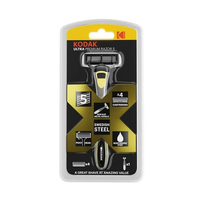 Kodak Ultra Premium Razor 5 Maquinilla Afeitar Mango Metal + 4 Recambios