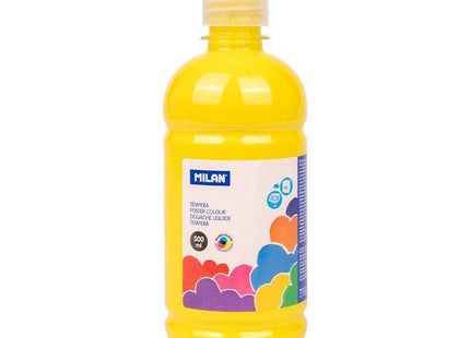Milan Botella De Tempera 500ml - Tapon Dosificador - Secado Rapido - Mezclable - Color Amarillo