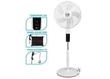 Muvip Ventilador De Pie Solar - 12000mah - 40cm - 4 Velocidades - Luz Led - Usb - Blanco
