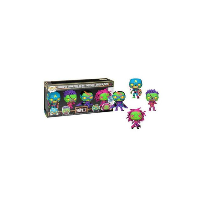 Pack 4 Funko Pop Capitán Zombie, Iron Man Zombie, Falcon Zmbie Y Bruja Escarlata Zombie - What If.. Edición Especial - 889698691161