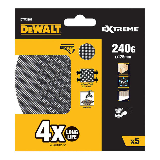 Pack 5 Lijas De Malla Ø125mm Grano: 240 Para Lijadoras Rotoorbitales Dtm3107-Qz Dewalt