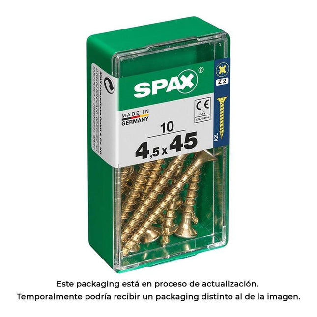 Pack De 5 Unidades - Caja 10 Unid. Tornillo Madera Cabeza Plana Yellox 4,5x45mm Spax