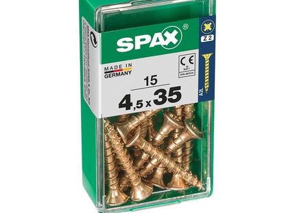 Pack De 5 Unidades - Caja 15 Unid. Tornillo Madera Cabeza Plana Yellox 4,5x35mm Spax