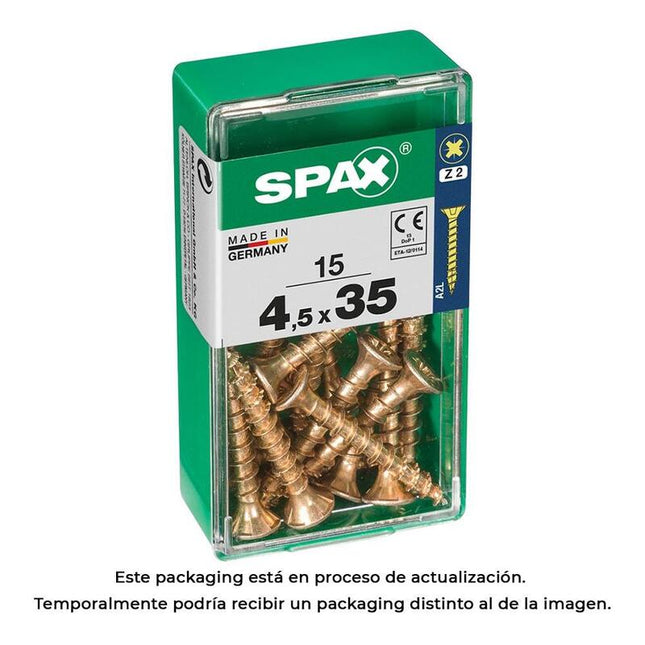 Pack De 5 Unidades - Caja 15 Unid. Tornillo Madera Cabeza Plana Yellox 4,5x35mm Spax
