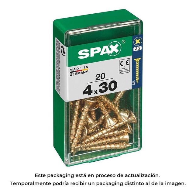 Pack De 5 Unidades - Caja 20 Unid. Tornillo Madera Cabeza Plana Yellox 4,0x30mm Spax