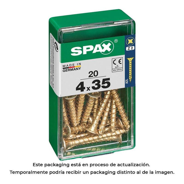 Pack De 5 Unidades - Caja 20 Unid. Tornillo Madera Cabeza Plana Yellox 4,0x35mm Spax