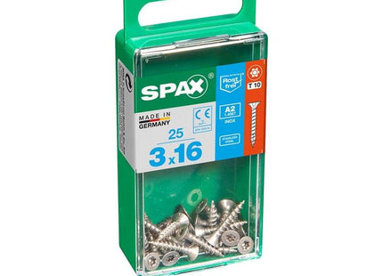 Pack De 5 Unidades - Caja 25 Unid. Tornillo Madera Spax Cabeza Plana Inox A2 3,0x16mm Spax