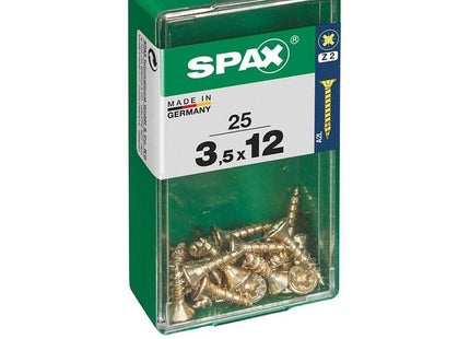 Pack De 5 Unidades - Caja 25 Unid. Tornillo Madera Spax Cabeza Plana Yellox 3,5x12mm Spax