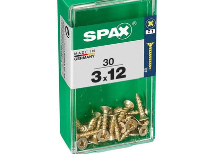 Pack De 5 Unidades - Caja 30 Unid. Tornillo Madera Spax Cabeza Plana Yellox 3,0x12mm Spax