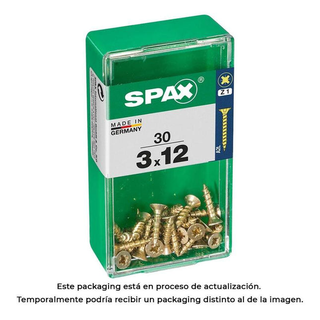 Pack De 5 Unidades - Caja 30 Unid. Tornillo Madera Spax Cabeza Plana Yellox 3,0x12mm Spax