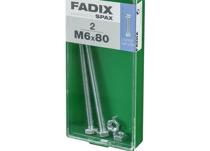 Pack De 5 Unidades - Caja M 2 Unid. Tornillo Metrica Cab Hex+Tuerca Cinc M 6x80mm Fadix