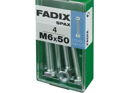 Pack De 5 Unidades - Caja S 4 Unid. Tornillo Metrica Cab Hex+Tuerca Cinc M 6x50mm Fadix