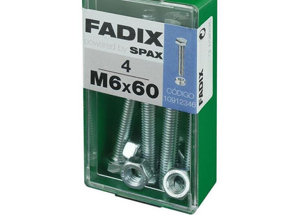 Pack De 5 Unidades - Caja S 4 Unid. Tornillo Metrica Cab Hex+Tuerca Cinc M 6x60mm Fadix